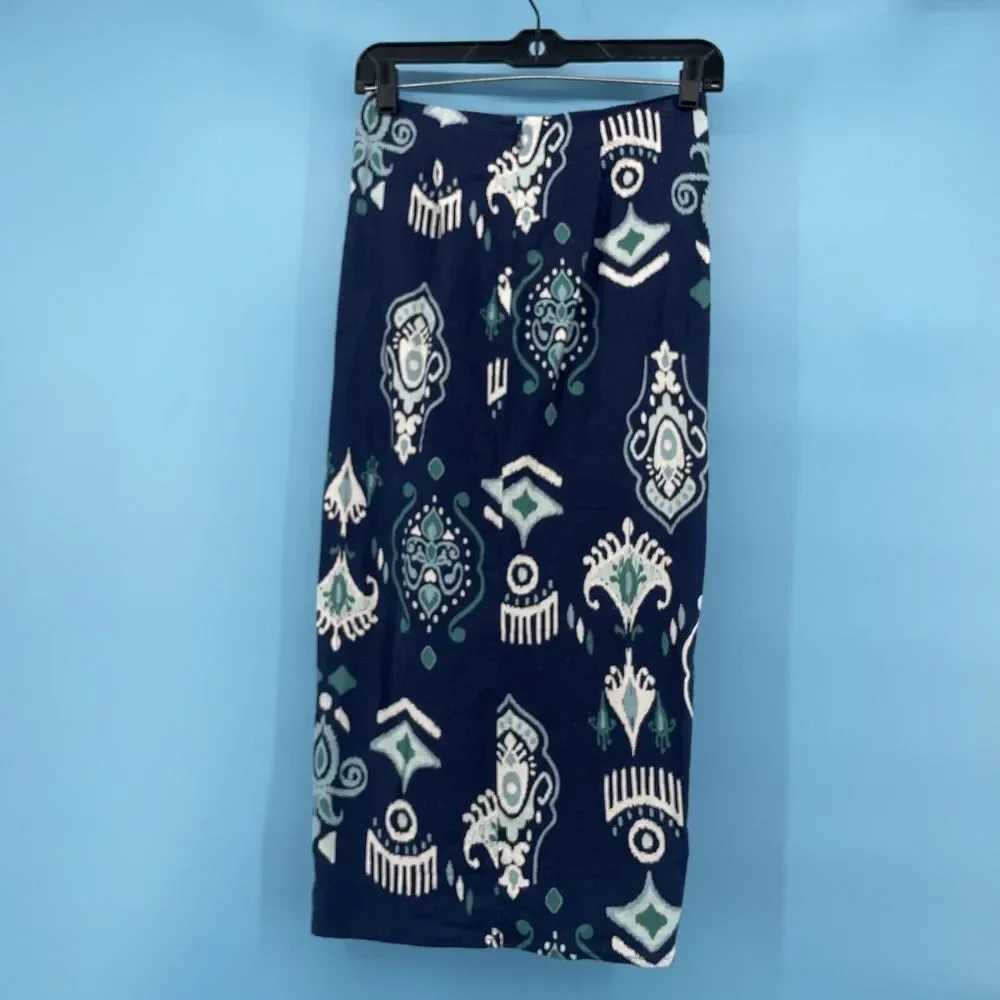G By Giuliana Skirt Womens Sz 0 Faux Sarong‎ Blue Midi Linen Blend Coastal Beach